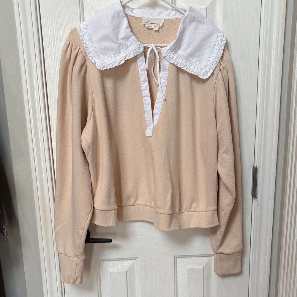 Anthropologie Poplin-Collar V-Neck Sweatshirt